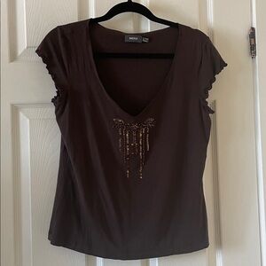 Mexx y2k vintage modal beaded sequin tee brown